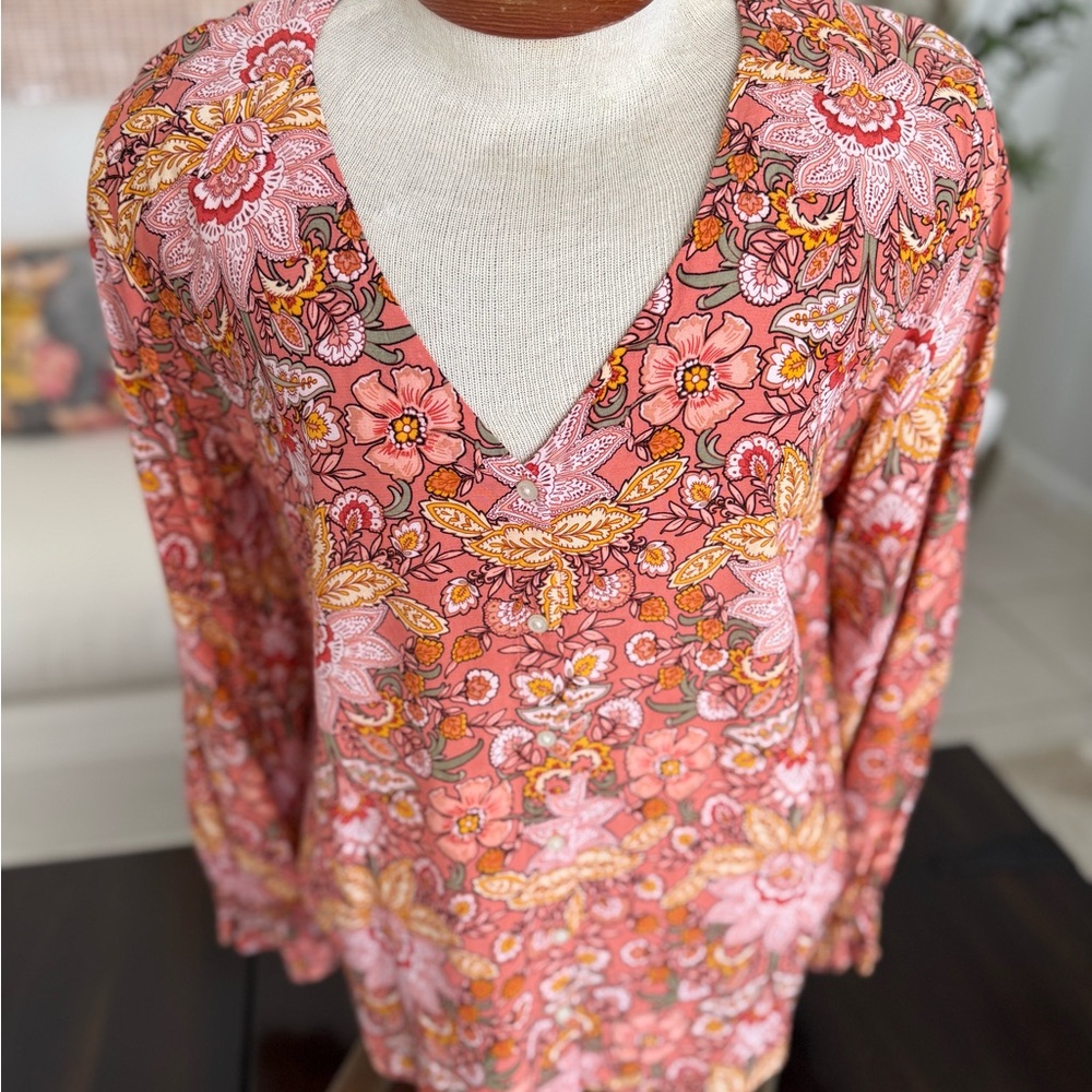 Loft Floral V-Neck Long Sleeve Top - XL